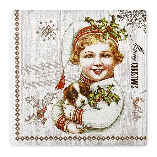 Sovie HOME Weihnachtsserviette Puppy, Serviette aus Airlaid, stoffähnlich Festliche Servietten, Weihnachten Winter Wintermotiv 40 x 40 cm, 12 Stück