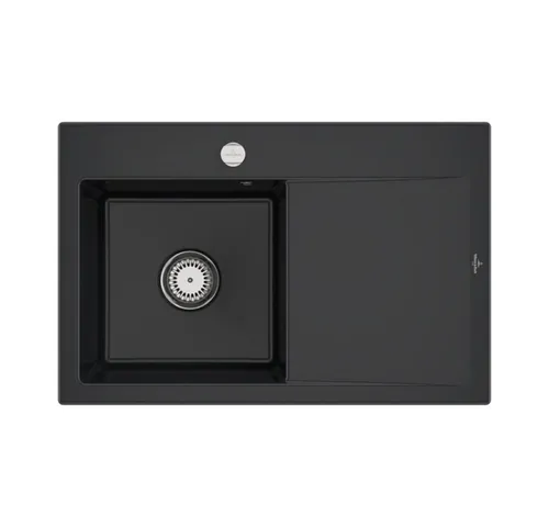 Villeroy & Boch Einbau-Küchenspülbecken „Subway Style“ 45 in Pure Black - Sanitäranlagen & Zubehör: Hochwertige Einbauspüle mit modernem Design, für Becken links, inklusive Ablaufgarnitur. Ideal für stilvolle Küchen!