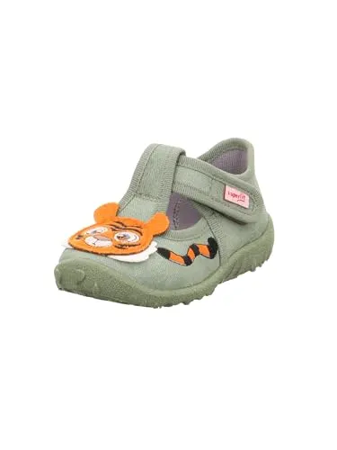Superfit Spotty Hausschuhe für Baby-Jungen, Hellgrün 7500, 18 EU - Hausschuhe aus strapazierfähigem Textil mit atmungsaktivem Baumwollfutter und liebevoller Tierkopf-Applikation, bieten perfekten Halt dank verstellbarem Klettverschluss.