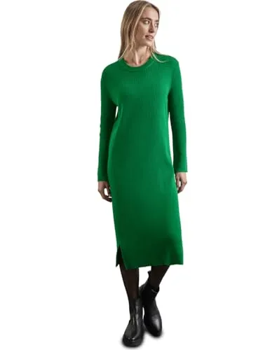 STREET ONE Damen A144267 Kleid mit Rippenstruktur, Vibrant Green - Freizeitkleid mit Rundhalsausschnitt und seitlichen Schlitzen, aus einem angenehmen Baumwollmix für höchsten Tragekomfort.