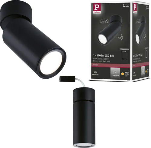 Paulmann Turnal Coin 3SD ABL schwarz 93089 LED-Aufbauleuchte 6W - Lampen im Industrie Look, gezielte Beleuchtung für Wohnräume, schwenkbar und drehbar für optimale Flexibilität.