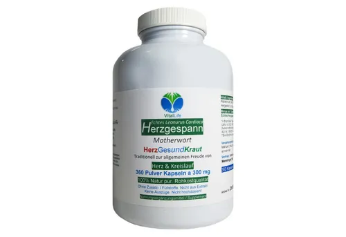 Echtes HERZGESPANN Motherwort Herz & Kreislauf Kapseln - Multivitaminpräparate & Mineralien mit 360 hochwertigen Kapseln aus echtem Herzgespannkraut, erntefrisch und ohne Zusatzstoffe für optimale Herzgesundheit.