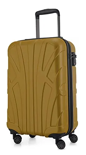 SUITLINE - Handgepäck, 55 x 35 x 20 cm, TSA, 4 Rollen, 42 Liter, Reisekoffer, Hartschalenkoffer, Rollkoffer, Bordgepäck Koffer, erweiterbar, Herbstgold