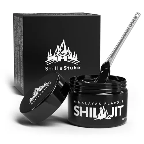 Shilajit Resin 30 g – 100 % reines Himalaya Harz mit 85 Mineralien, Fulvin- & Huminsäure – Glasdose mit edler 300 mg Dosierhilfe – Original Qualität von StilleStube (1)