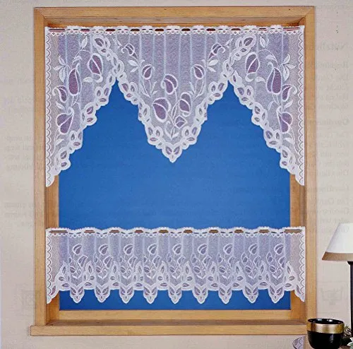 Scheibengardine mit Stangendurchzug M-Set 2-teilig Gardine Jacquard M-Bogen HxB 60x160cm und Bistro HxB 30x160cm individuell raffbar auf Fensterbreite 100 – 150 cm TOP QUALITÄT …auspacken, aufhängen, fertig! Typ163