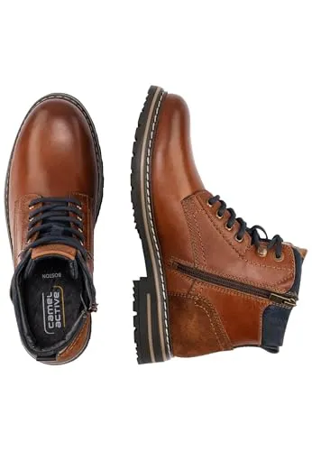 CAMEL ACTIVE Herren Schnürboots - Robuste Stiefel aus Nappaleder - Stiefel aus echtem Nappaleder, kalt gefüttert für Wärme und Komfort. Mit seitlichem Reißverschluss für einfaches An- und Ausziehen, ideal für Herbst und Winter.