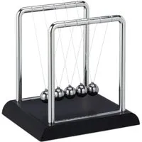 Relaxdays Newton Pendel Kunststoff Metall Schwarz Silber Schwingend 13,5 cm x 13,5 cm x 11,5 cm 200 g
