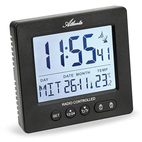 Atlanta Funk Digitalwecker LCD 2 Alarme Licht Snooze Temperatur - 2857/7 (Schwarz)