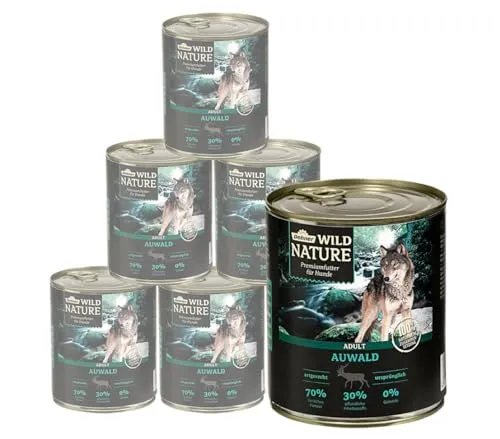 Dehner Wild Nature Nassfutter Auwald Adult für Hunde - Hundefutter mit 70% tierischem Protein, 100% natürliche Zutaten und ohne Getreide. Ideal für ernährungssensible Hunde und sorgt für höchste Akzeptanz.