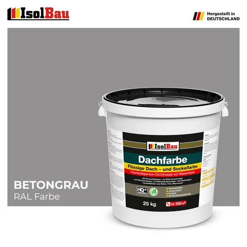 Isolbau Dachfarbe Betongrau 25 kg - Hochwertige Fassadenfarbe - Lacke - Wetterfeste Dachfarbe mit elastischer Polymermembran für langlebige Abdichtung und Renovierung von Dächern, UV-beständig und in verschiedenen RAL-Farbtönen erhältlich.