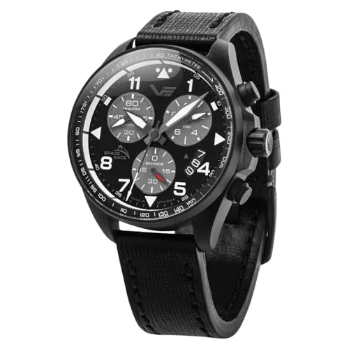 Vostok Europe Herrenuhr Chronograph Space Race Schwarz 6S30-325C744 - Armbanduhren für Herren, mit hochwertigem japanischem Quarzwerk und leuchtendem Zifferblatt für optimale Ablesbarkeit im Dunkeln.