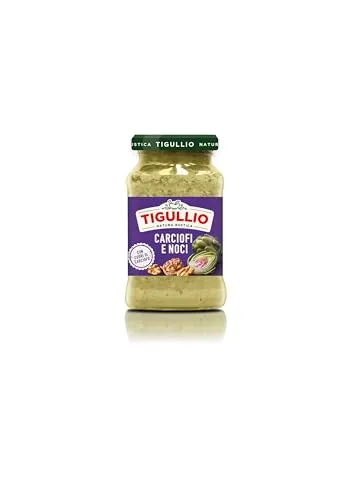 Tigullio Carciofi e noci, 190g - Glutenfreie Sauce mit Artischocken und Nüssen, ideal für Pasta und Aufstriche. Nach dem Öffnen 5 Tage haltbar, perfekt für kreative Gerichte.