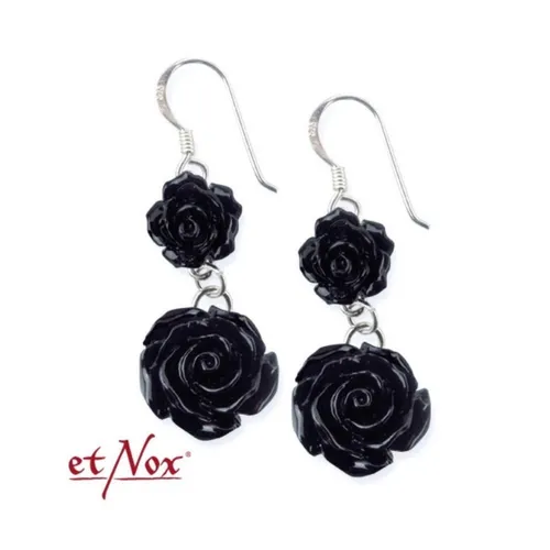 Ohrringe Rosen Black Roses 925 Silber - Gothic Stil für Damen - Ohrschmuck aus 925er Sterlingsilber, ca. 4,2 cm lang, perfekte Geschenkidee für besondere Anlässe wie Geburtstag und Valentinstag.