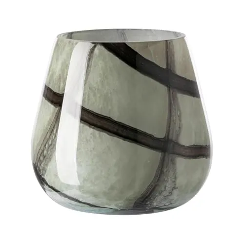 Fink Tischvase MARLY - Dekovase für jeden Anlass - Stilvolle Tischvase aus Glas in grün und schwarz, Ø 18,5 cm x 17 cm, ideal für Blumen oder als elegantes Windlicht.