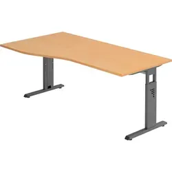 bümö Schreibtisch Serie-O - Höhenverstellbar in Buche und Graphit - Kinderschreibtisch mit manuell einstellbarer Höhe von 65 bis 85 cm, ideal für ergonomisches Arbeiten, auch auf unebenen Böden durch stabile Tischkufen.