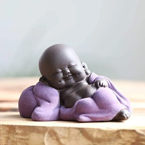 MonLiya Keramik Tiny Cute Buddha Statue Mönch Figur Kreative Crafts Puppen Ornamente Geschenk Klassisch Zarte Keramik Tee Zubehör 2.4 '' Zoll hoch