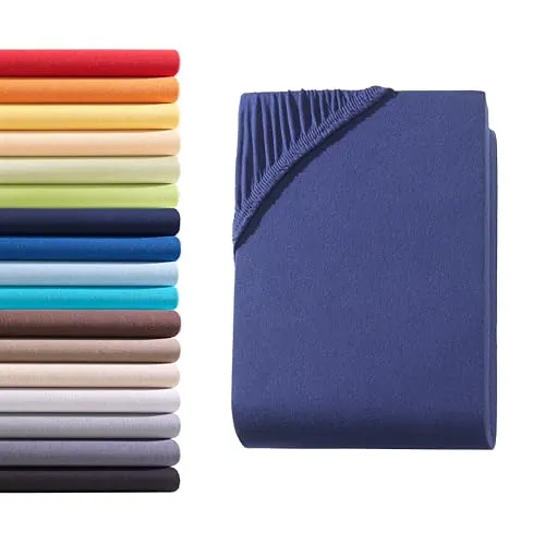 Hometex Premium Textiles Spannbettlaken Spannbetttuch 180-200 x 200 cm, Bettlaken Jersey aus 100% Baumwolle, Matratzen bis 23-25 cm, Oeko-TEX Made IN Green, Navy