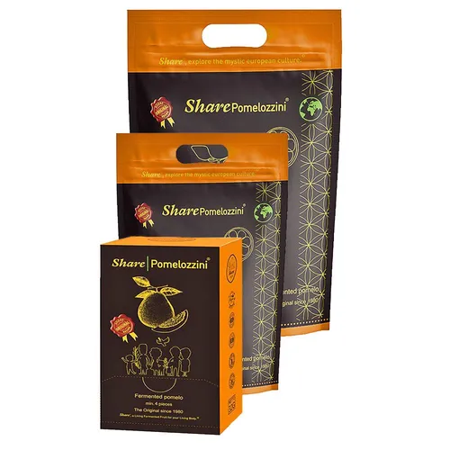 Share Pomelozzini - Original fermentierte Pampelmuse, 500g - Trockenfrüchte mit 30 Monaten Fermentation für ein einzigartiges, pralinenartiges Geschmackserlebnis. Handgefertigt und fair gehandelt, ideal für ein ausgeglichenes Wohlbefinden.