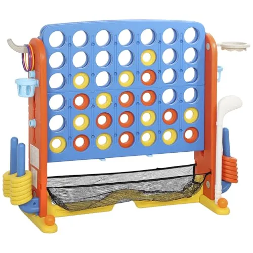AIYAPLAY 4 gewinnt Strategiespiel 4 Gewinnt Spielbrettsätze mit 42 Jumbo Ringen, Basketball, Ringwurfspiel, Golf und Schieberegler zum schnellen Neustart Vier in Einer Reihe Spiel für Multiplayer