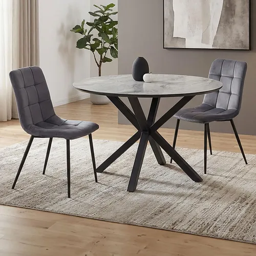 Homestyle4u Essgruppe Esstischset mit 2 Stühlen – Modernes Design für dein Zuhause - Die stilvolle Essgruppe mit runden Tisch und 2 gepolsterten Stühlen bringt modernes Flair in dein Esszimmer. Die pflegeleichte Tischoberfläche und das stabile Metallgestell bieten Komfort und Eleganz für jede Gelegenheit.