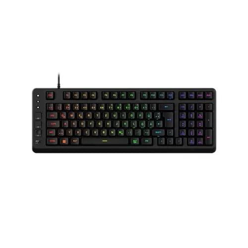 HyperX Eve 1800 Gaming-Tastatur – Kompakte 1800-Layout, QWERTZ deutsches Layout, 10-Zonen RGB-Beleuchtung, Membranschalter, Mediensteuerung, Anti-Ghosting, PC/PS5/Xbox kompatibel – Schwarz