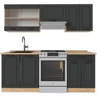 Vicco Küchenzeile R-Line, Anthrazit Landhaus/Goldkraft Eiche, 200 cm - Küchenzeile ohne Arbeitsplatte, flexibel umstellbar und ideal für individuelle Raumgestaltungen in modernem Design.