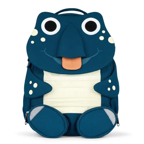 Affenzahn Großer Freund Schildkröte Kindergartenrucksack - Blau - Kindertasche für 3-5 Jahre, 8 l Volumen, mit herausziehbarer Zunge für Namen und Foto. Ergonomisch gepolsterte Träger und Reflektoren für Sicherheit im Straßenverkehr.