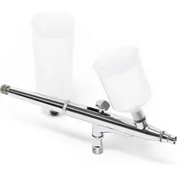 Wiltec Airbrush Pistole Typ 131 mit Double Action Funktion, Düse Ø 0,3 mm, 2 Farbbecher, Adapter für Modellbau, Nailart usw.