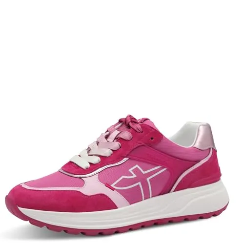 Tamaris Schnürer Damen sportlich pink, EU 41 - Damen-Sneaker in sportlichem Design, gefertigt aus hochwertigen Materialien für Langlebigkeit und optimalen Tragekomfort. Die herausnehmbare Sohle und flache Sohle bieten Komfort für jeden Anlass.