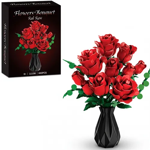 COIL Blumenstrauß, Bausteinset, Spielbausteine, Baukasten Spielbauklötze, Botanische Sammlung, Wohndekor, Die Vase ist nicht im Set enthalten, 403 St