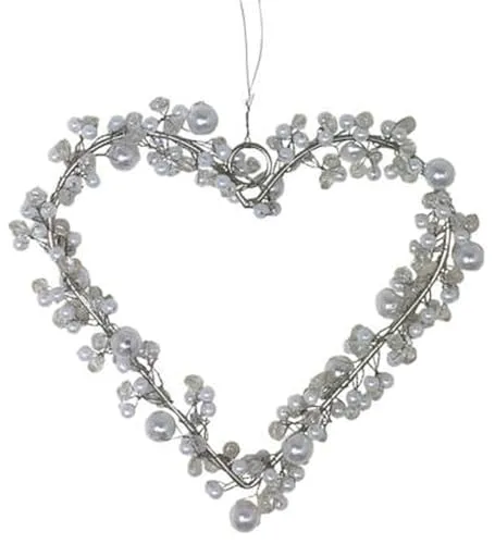 itsisa Drahtherz/Perlenherz, White Pearls zum Aufhängen 13 x 14 cm - Herz aus Draht, Fensterdeko Liebe, Muttertag