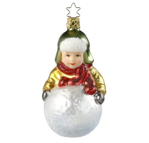 INGE-GLAS® Christbaumschmuck, Christbaumschmuck Junge mit Schneeball Glas 11cm bunt, 1 Stück