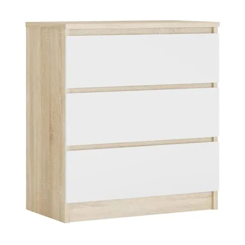 3E 3xE living.com Komodenschrank mit 3 Schubladen, Farbe: Sonoma Eiche/Weiss, A: 70 x 78 x 39 cm