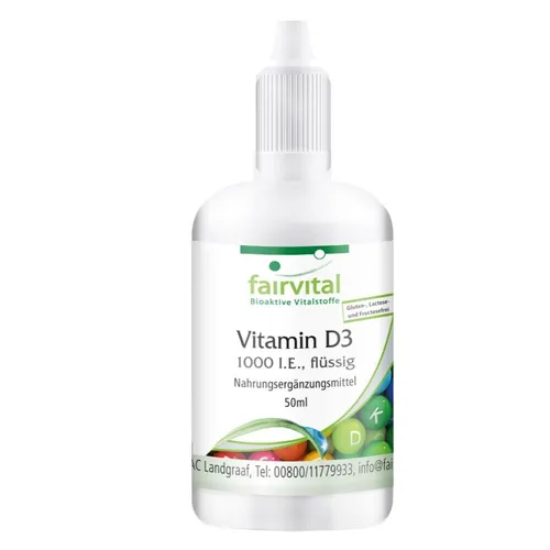 Vitamin D3 flüssig 1000 I.E. (25µg) pro Tropfen - 50 ml Reinsubstanz | fairvital