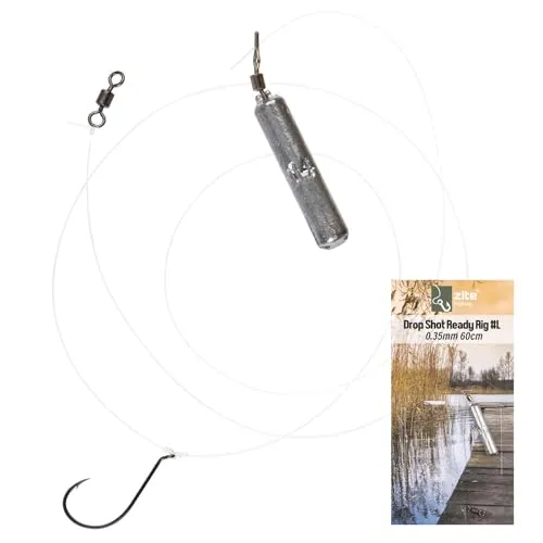 Zite Fishing Drop Shot Ready-to-Fish Rig S, L | 60cm vorgefertigte Drop Shot Montage mit DS Haken, 7-14g Blei | Fluorocarbon-Vorfach, Tönnchenwirbel, Grundblei | Barsch Zander Hecht Finesse Angeln (L)