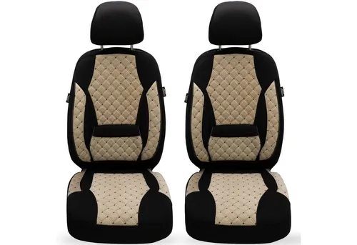 BREMER SITZBEZÜGE Autositzbezug für Ford Focus 2 (2004-2011) in Beige/Schwarz - Maßgeschneiderte Schonbezüge für Ford Focus 2, bestehend aus strapazierfähigem Mikrofaser-Velours. Einfache Montage mit Klettsystem, rutschfest und geeignet für Sitzheizung. Schützen Sie Ihre Sitze stilvoll und effektiv!