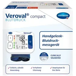 Veroval compact Handgelenk-Blutdruckmessgerät - Blutdruckmessgerät mit Arrhythmie-Erkennung und Comfort Air Technologie für sanfte Messungen. Großes Display für einfache Ablesbarkeit und Analyse der Messwerte per Ampelsystem.
