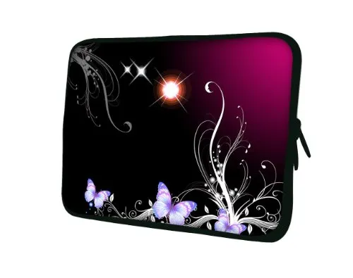 wortek Universal Notebooktasche Schutzhülle aus Neopren für Laptops bis ca. 15,4 Zoll - Schmetterling Ranke Schwarz Rot