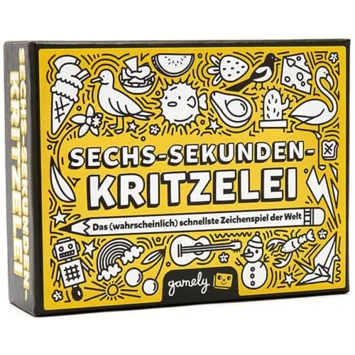 Gamely Sechs-Sekunden-Kritzelei: Fetzige Zeichenspiel-Challenge für die ganze Familie - Gesellschaftsspiel für alle Altersgruppen, bei dem du in 60 Sekunden 10 Dinge zeichnen musst – für urkomische Kunstwerke und jede Menge Spaß!