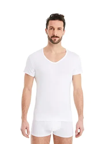 FINN Design Herren Funktionsunterhemd mit V-Ausschnitt und kühlender Rückeneinlage - Figurbetontes Unterhemd in Weiß, Größe XXL. Mit schweißreduzierenden Einlagen und tiefem V-Ausschnitt für optimalen Tragekomfort. Ideal für sportliche Aktivitäten und den Alltag.