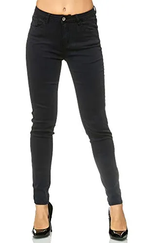 Elara Damen Stretch Hose Skinny Jeans Elastisch Chunkyrayan G09 Black 38 (M)