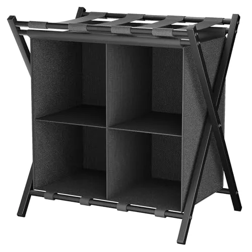 Huhote Kofferständer, Gepäckablage, Kofferständer Klappbar, Kofferstände mit Ablagefächern, Kofferbock Kofferablage, für Gästezimmer, Schlafzimmer, Hotel, für Reisegepäck (Schwarz)