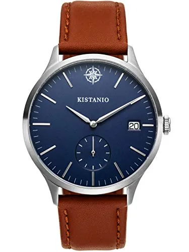 Kistanio Stratolis Herrenuhr mit Lederband Analog Saphirglas Steel Blau STR-40-108