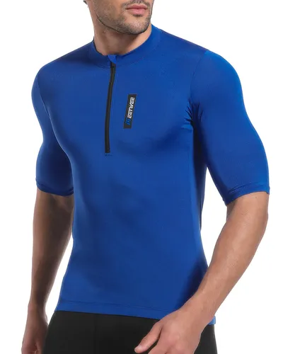 Herren Atmungsaktiv Radfahren Radtrikot Fahrradtrikot MTB Trikot Kurzarm mit 3 Taschen,Blau,XXL