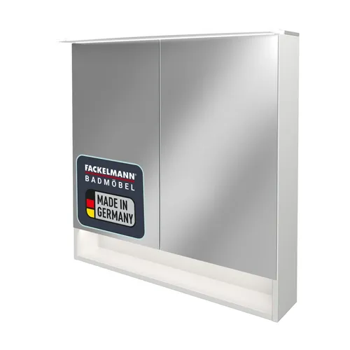 FACKELMANN Spiegelschrank 80 x 23.1 x 80.9 cm weiß, 2-türig mit LED - Badezimmerspiegel mit integriertem LED-Licht für optimale Beleuchtung und modernes Design, ideal für jedes Badezimmer.