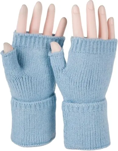 styleBREAKER Damen Fingerlose Strickhandschuhe Einfarbig mit Bund, warme Winter Handschuhe 09010052, Farbe:Eisblau