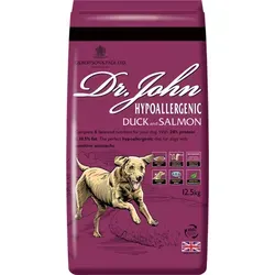 Dr John Hypoallergenic Duck & Salmon 12.5kg - Hypoallergenes Hundefutter für empfindliche Hunde, ohne Weizen und Huhn, mit 14% Ente und Lachs für gesunde Haut und Fell.