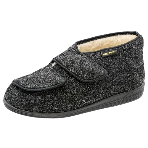 Fischer Markenschuh Herren Frank Hohe Hausschuhe, Schwarz Anthrazit 205, 45 EU - Herren-Hausschuhe in klassischer Filzoptik mit praktischem Klettverschluss und weicher Innensohle für höchsten Komfort zu Hause.