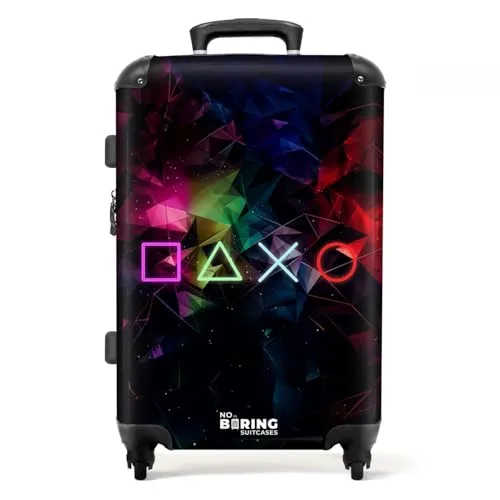 NoBoringSuitcases.com Reisekoffer - Gaming Neon-Schwarz, 67 cm - Kindergepäck: Großer Hartschalenkoffer mit 72 Litern Fassungsvermögen, robust und sicher dank TSA Schloss, ideal für Reisen mit Stil.