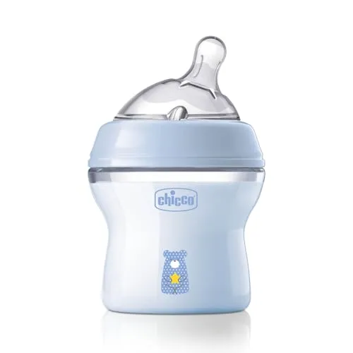 Chicco Natural Feeling Anti-Kolik Babyflasche für 0+ Monate, 150 ml, mit Weichem Silikonsauger und Doppelventil, Natürliches und Instinktives Gefühl beim Saugen, Kunststoffflasche